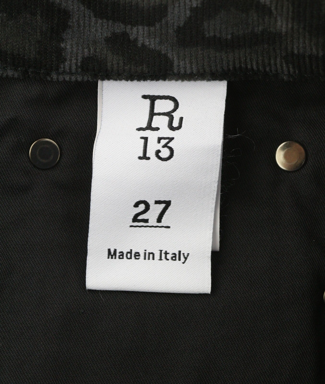 R13 High Rise Skinny Women Trousers 27 Midnight Leopard Corduroy Zip Fly Grey