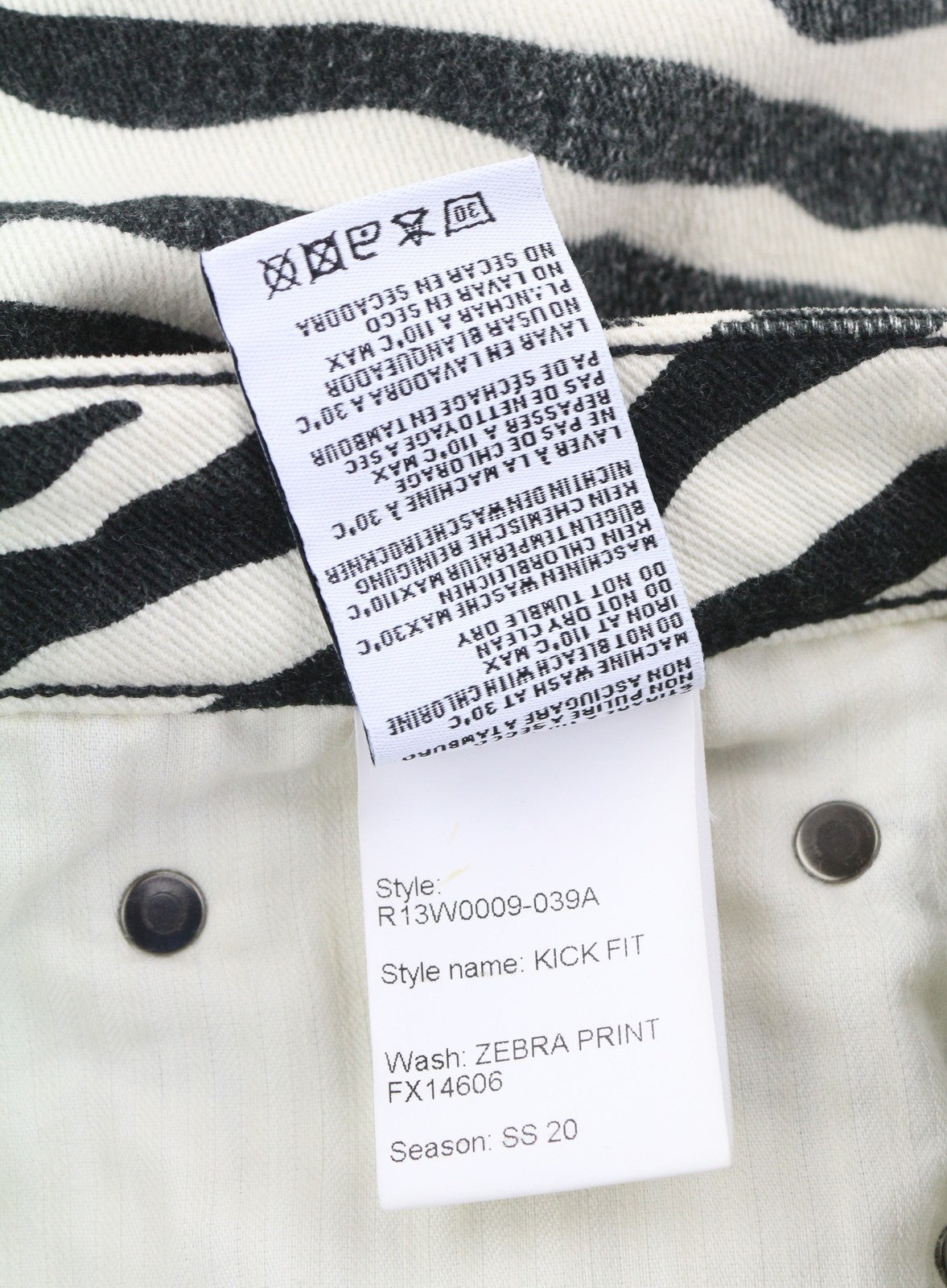 R13 Kick Fit Women Jeans 27 Zebra Print Flared Cropped Ankle RRP499