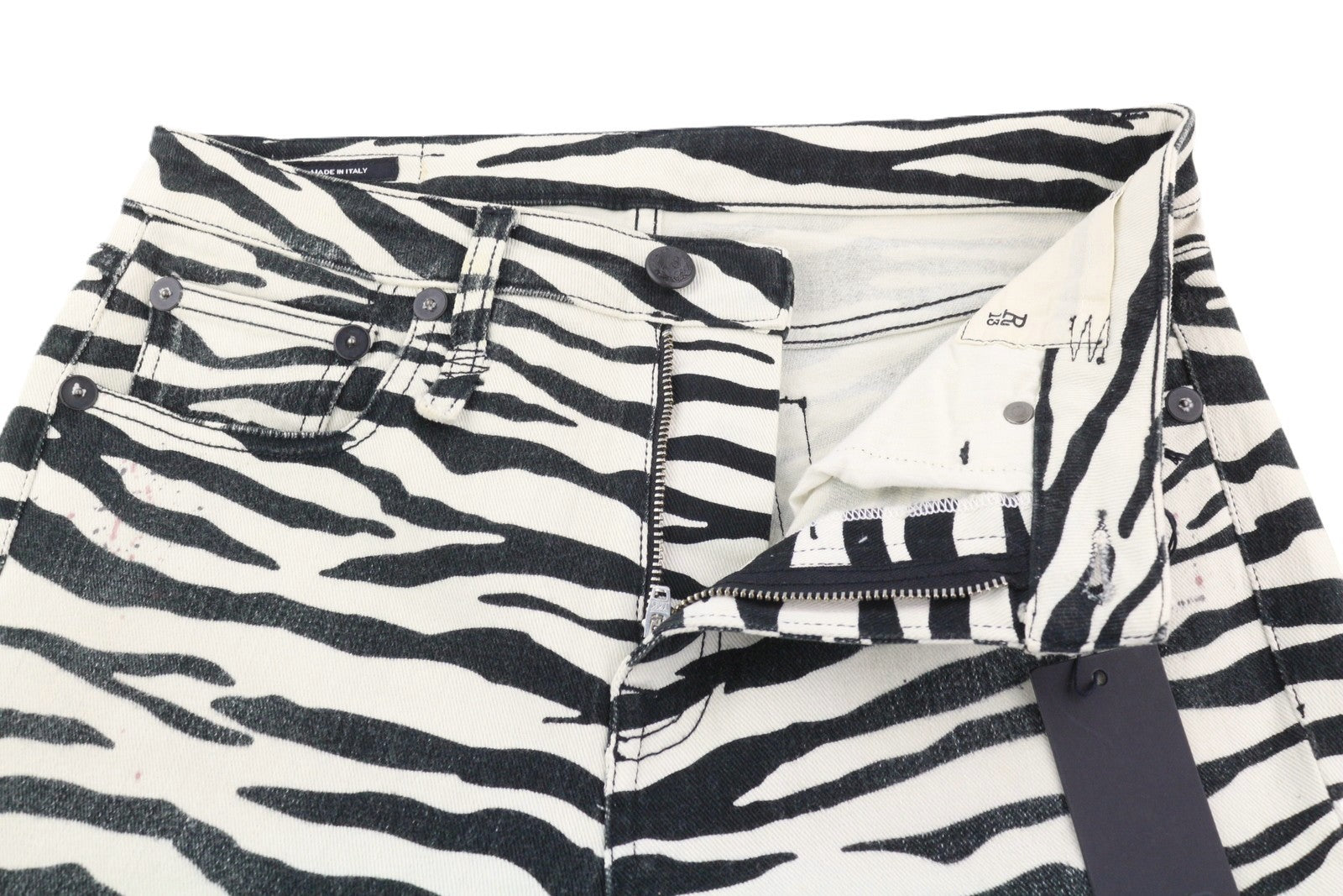 R13 Kick Fit Women Jeans 27 Zebra Print Flared Cropped Ankle RRP499