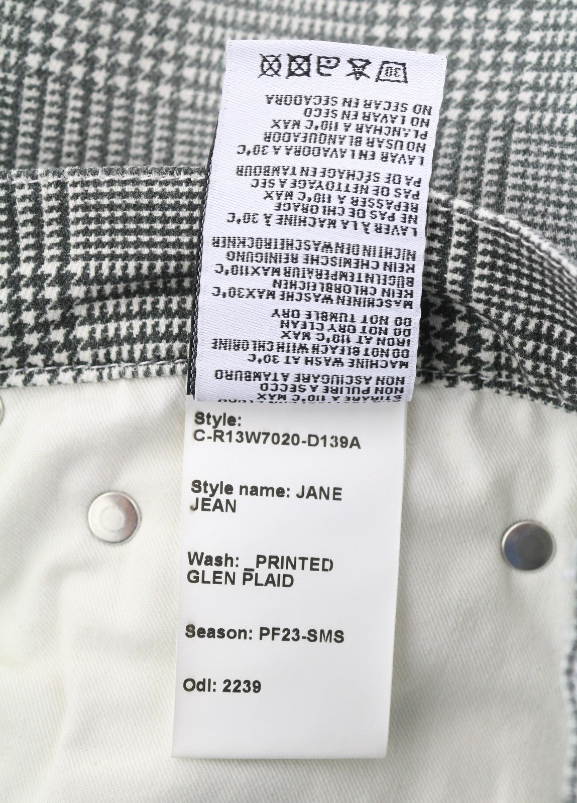 R13 Jane Women Jeans 27 Printed Glen Plaid Stretch Flared Straight Leg RRP699