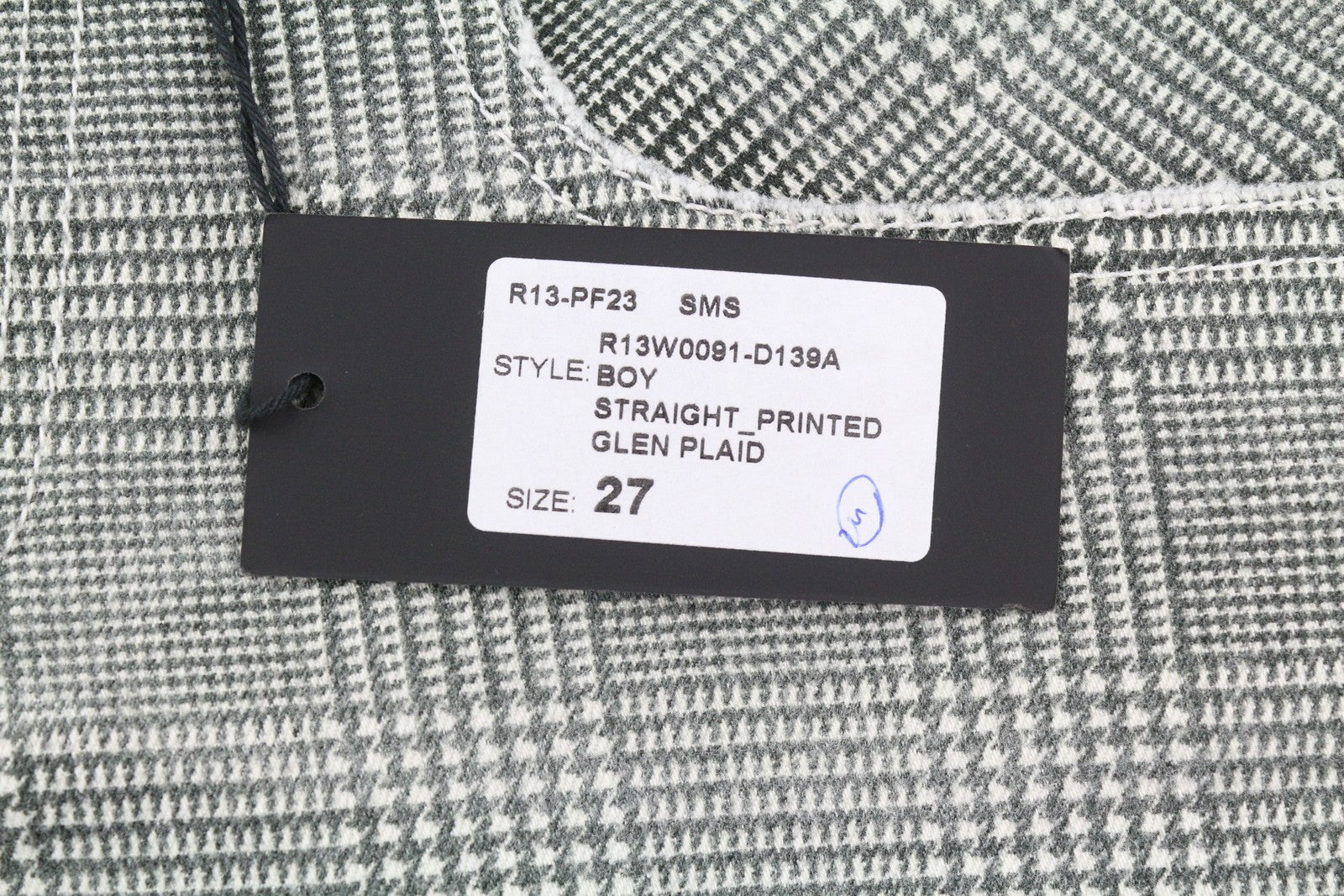 R13 Boy Straight Women Jeans 27 Printed Glen Plaid Cropped Ankle RRP499