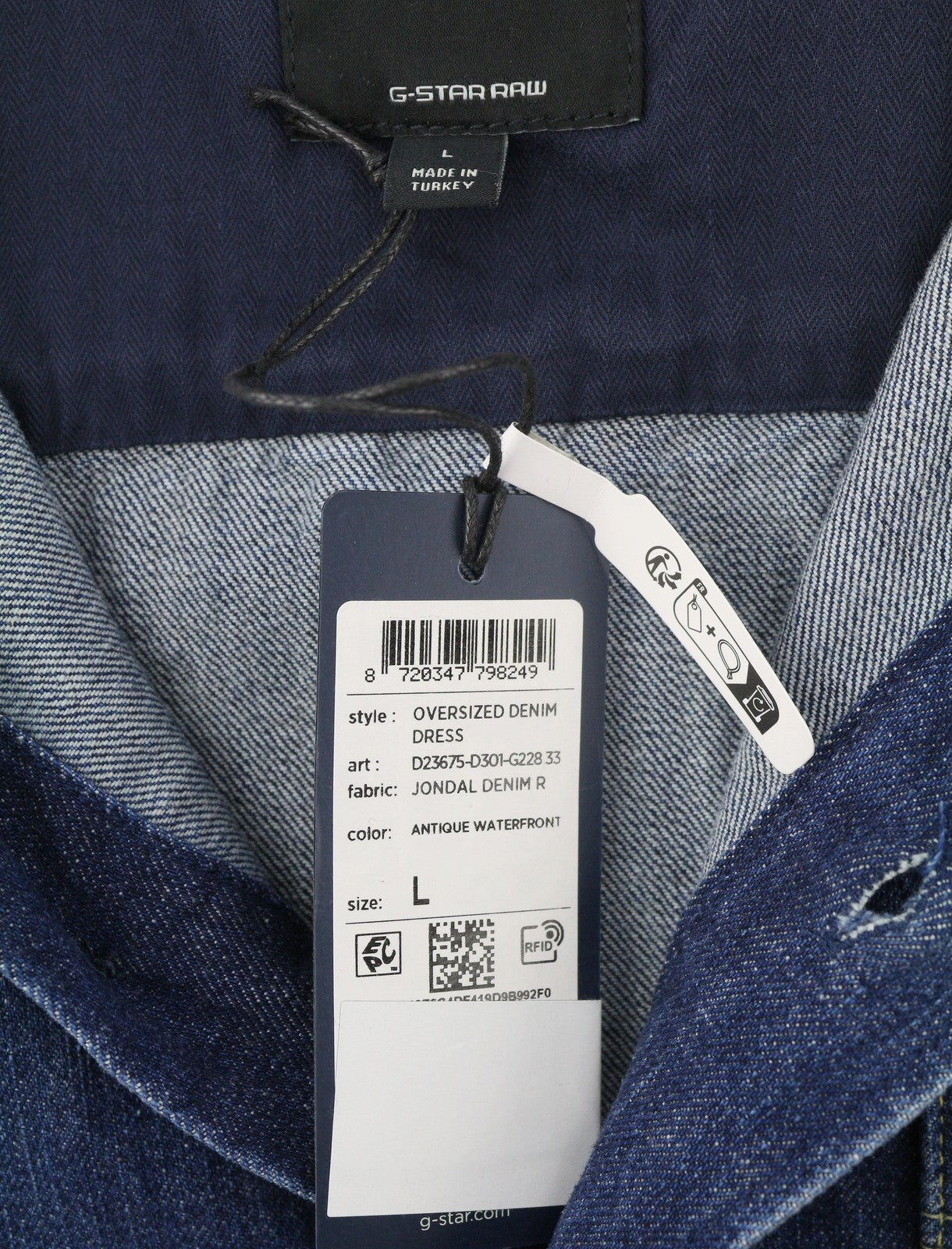 G-STAR Oversized Denim Women Dress L Blue Denim Patch Pocket Button-Up RRP179