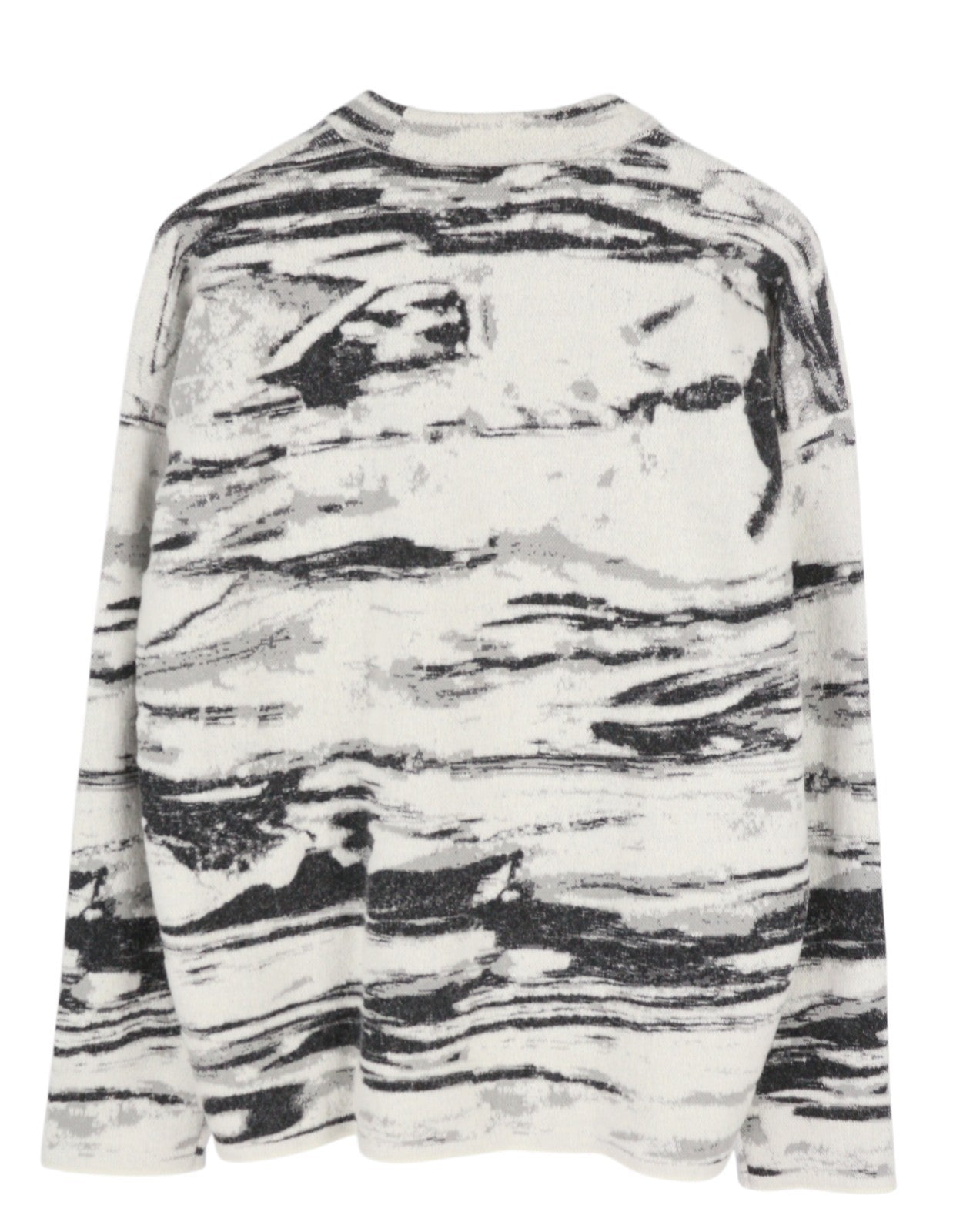 CALVIN KLEIN Abstract Jacquard Men Jumper L Grey Wool Alpaca Knit Pullover