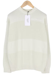 CALVIN KLEIN Stitch Blocking Men Jumper S Off White Stripe Knit Crew Pullover