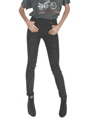 R13 High Rise Skinny Women Trousers 27 Midnight Leopard Corduroy Zipper Grey