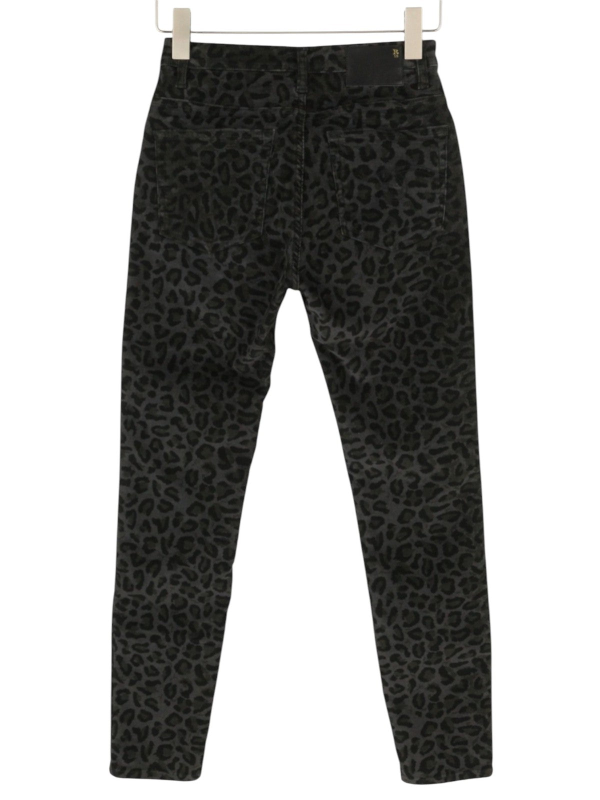 R13 High Rise Skinny Women Trousers 27 Midnight Leopard Corduroy Zipper Grey