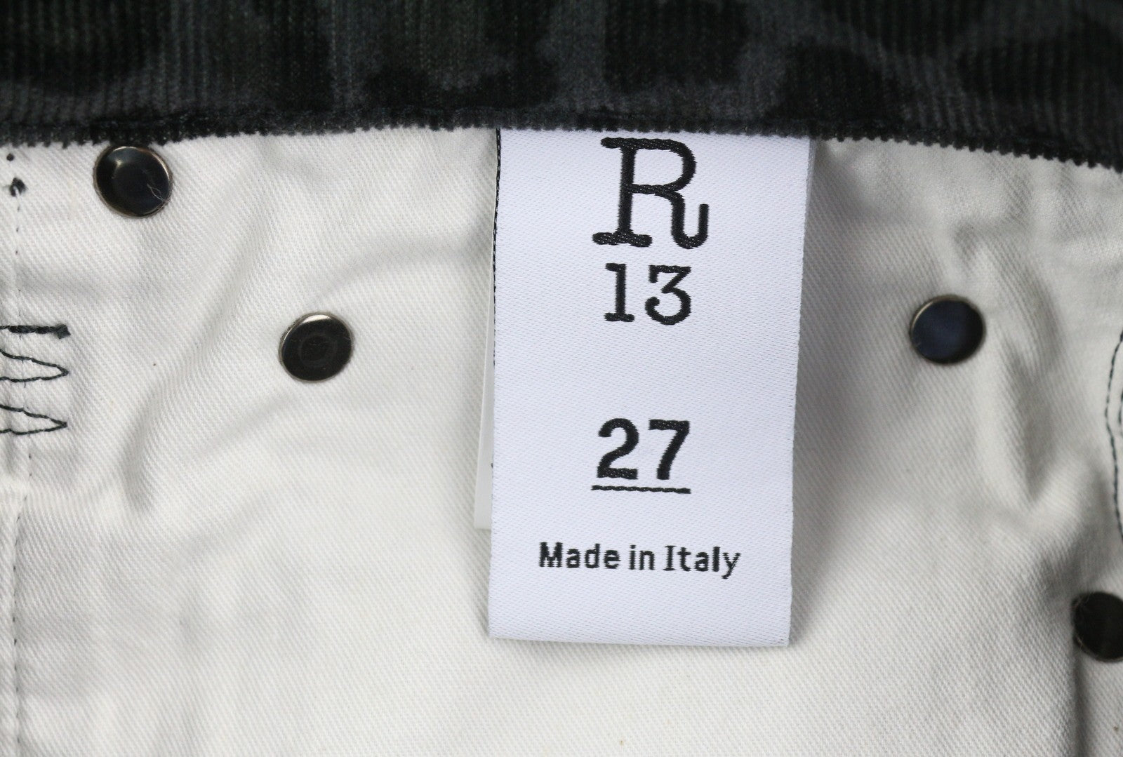 R13 High Rise Skinny Women Trousers 27 Midnight Leopard Corduroy Zipper Grey