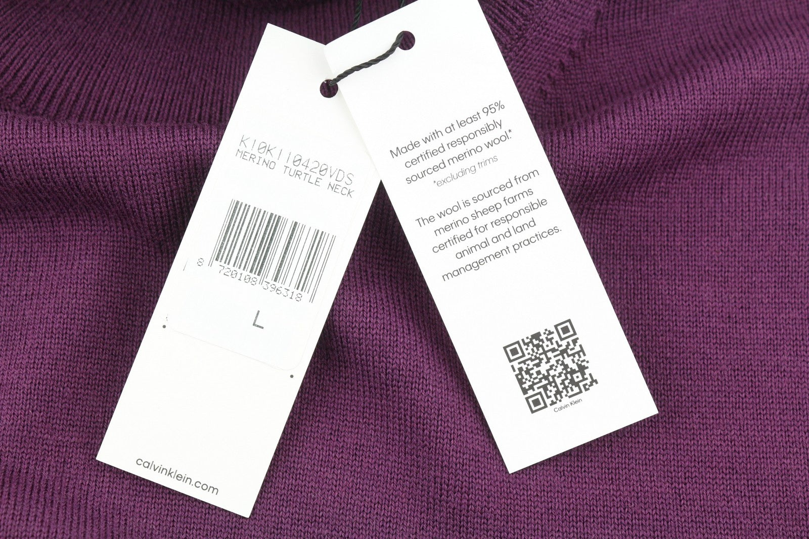 CALVIN KLEIN Merino Turtle Neck Men Jumper L Purple Knit Pullover RRP189