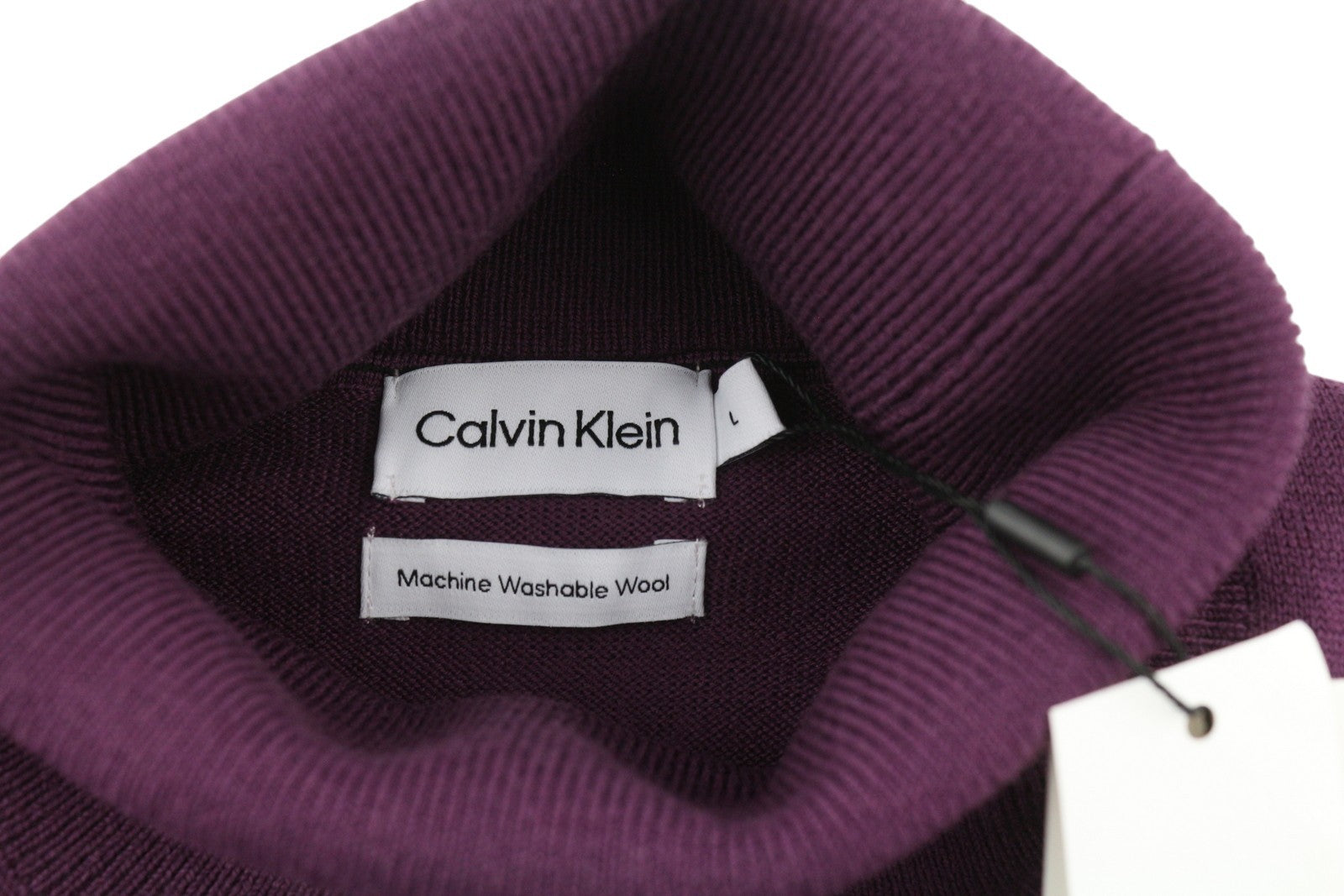 CALVIN KLEIN Merino Turtle Neck Men Jumper L Purple Knit Pullover RRP189
