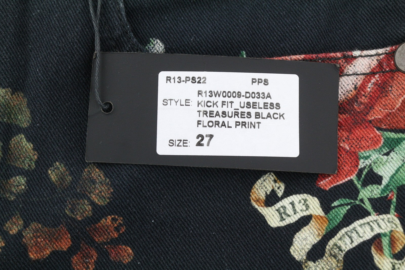 R13 Kick Fit Women Jeans 27 Useless Treasueres Floral Black Cropped Ankle