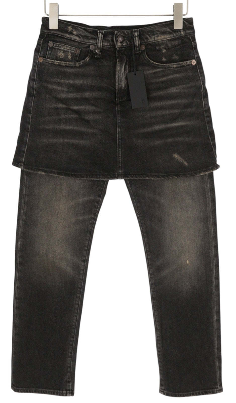 R13 Romeo Double Classic Women Jeans 26 Abbey Black Skirted Straight RRP750