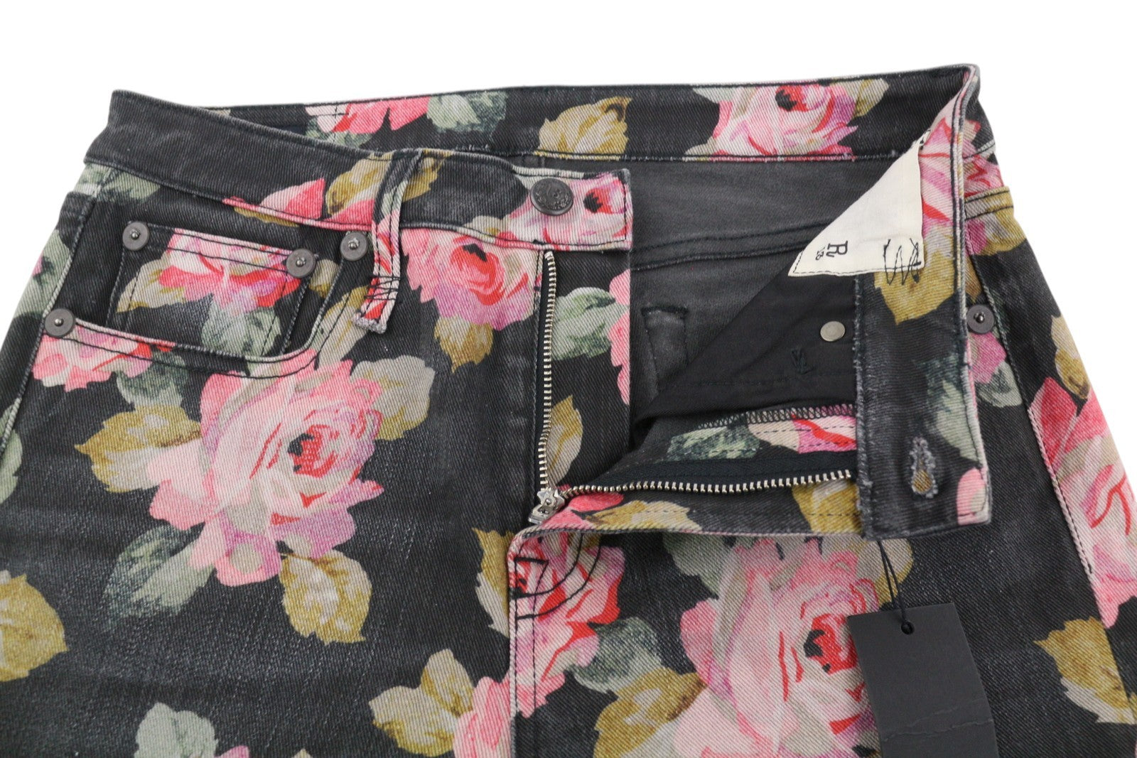 R13 Kick Fit Women Jeans 27 Rose Print Slim Straight Cropped Ankle Zip Fly