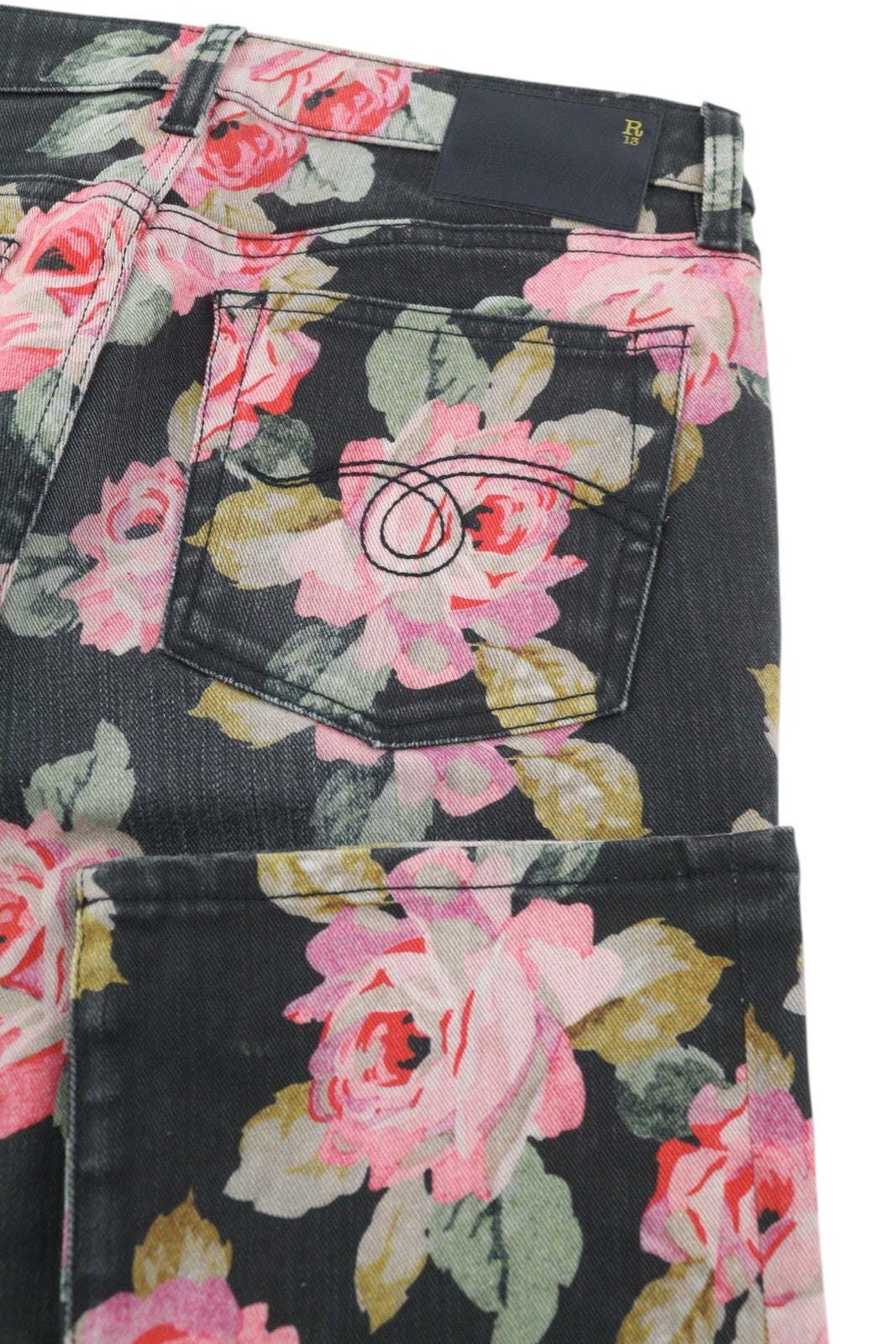 R13 Kick Fit Women Jeans 27 Rose Print Slim Straight Cropped Ankle Zip Fly