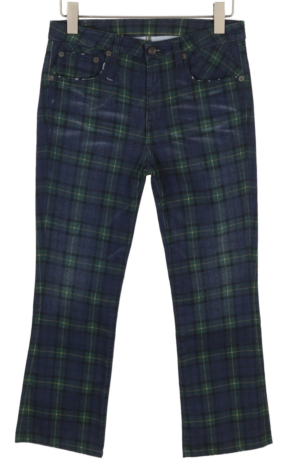 R13 Kick Fit Women Trousers 27 Printed Tartan Slim Straight Ankle RRP599