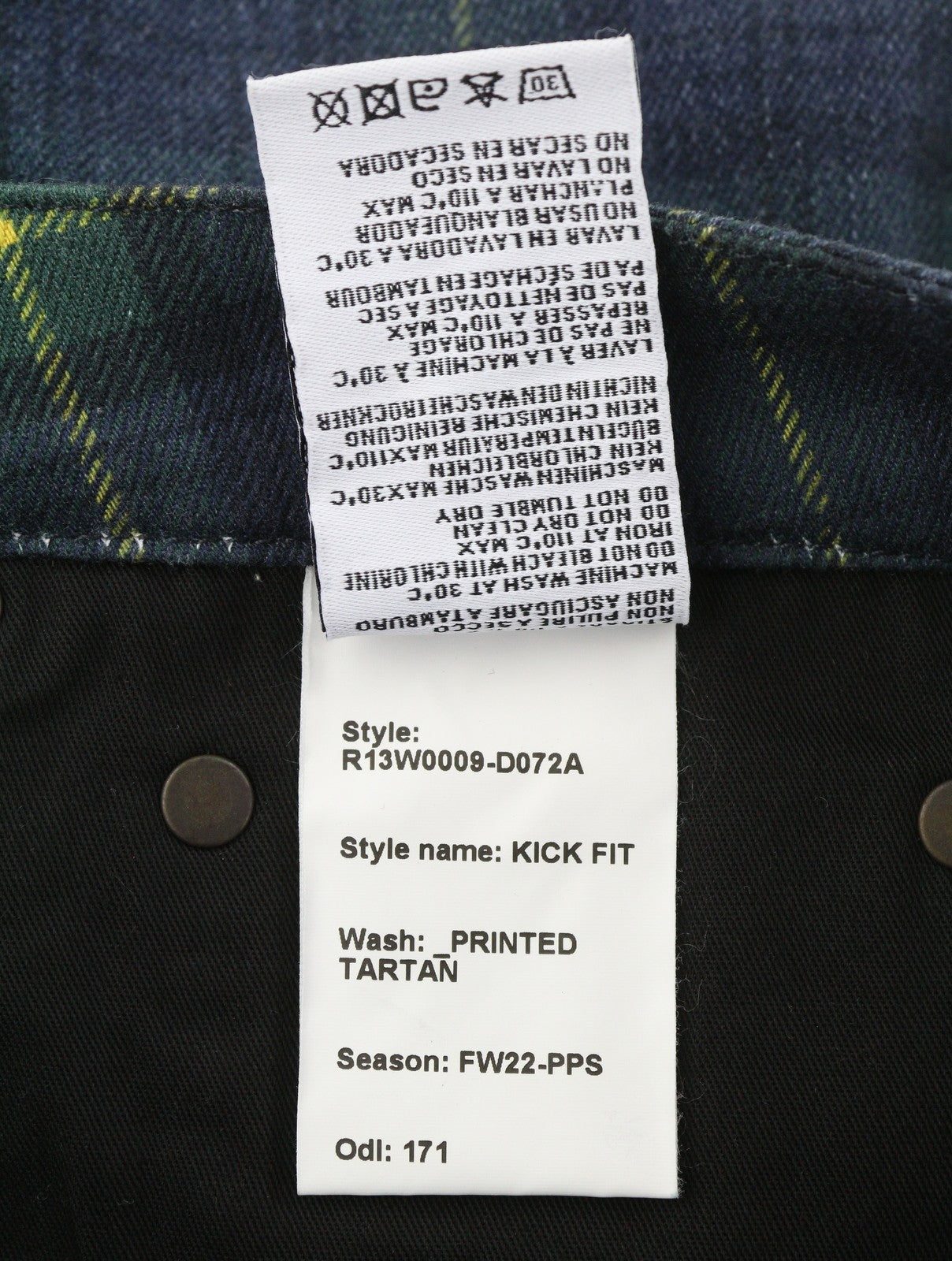 R13 Kick Fit Women Trousers 27 Printed Tartan Slim Straight Ankle RRP599