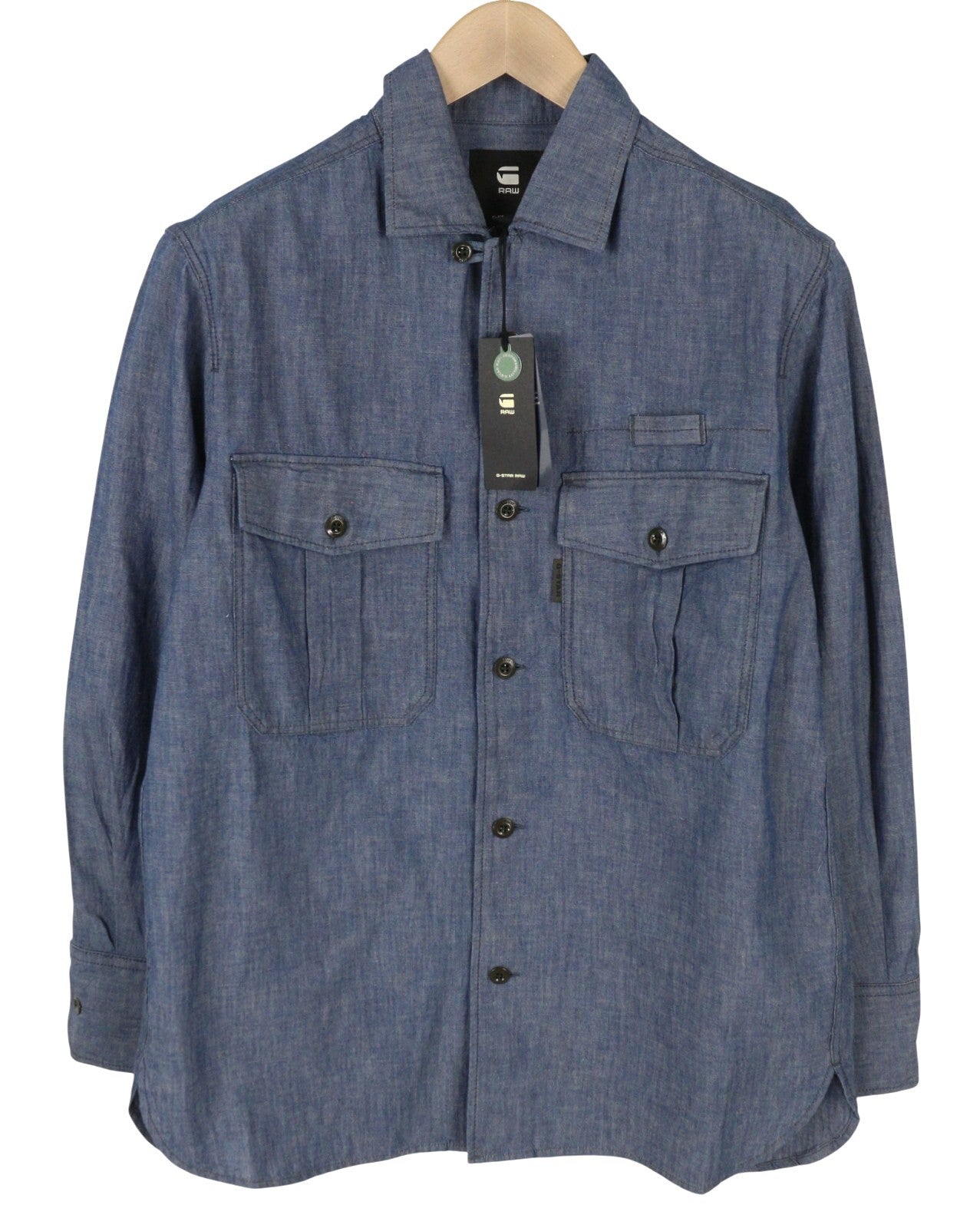 G-STAR Officer BF L/S Women Shirt S Blue Denim Look Linen Blend Button Oversized