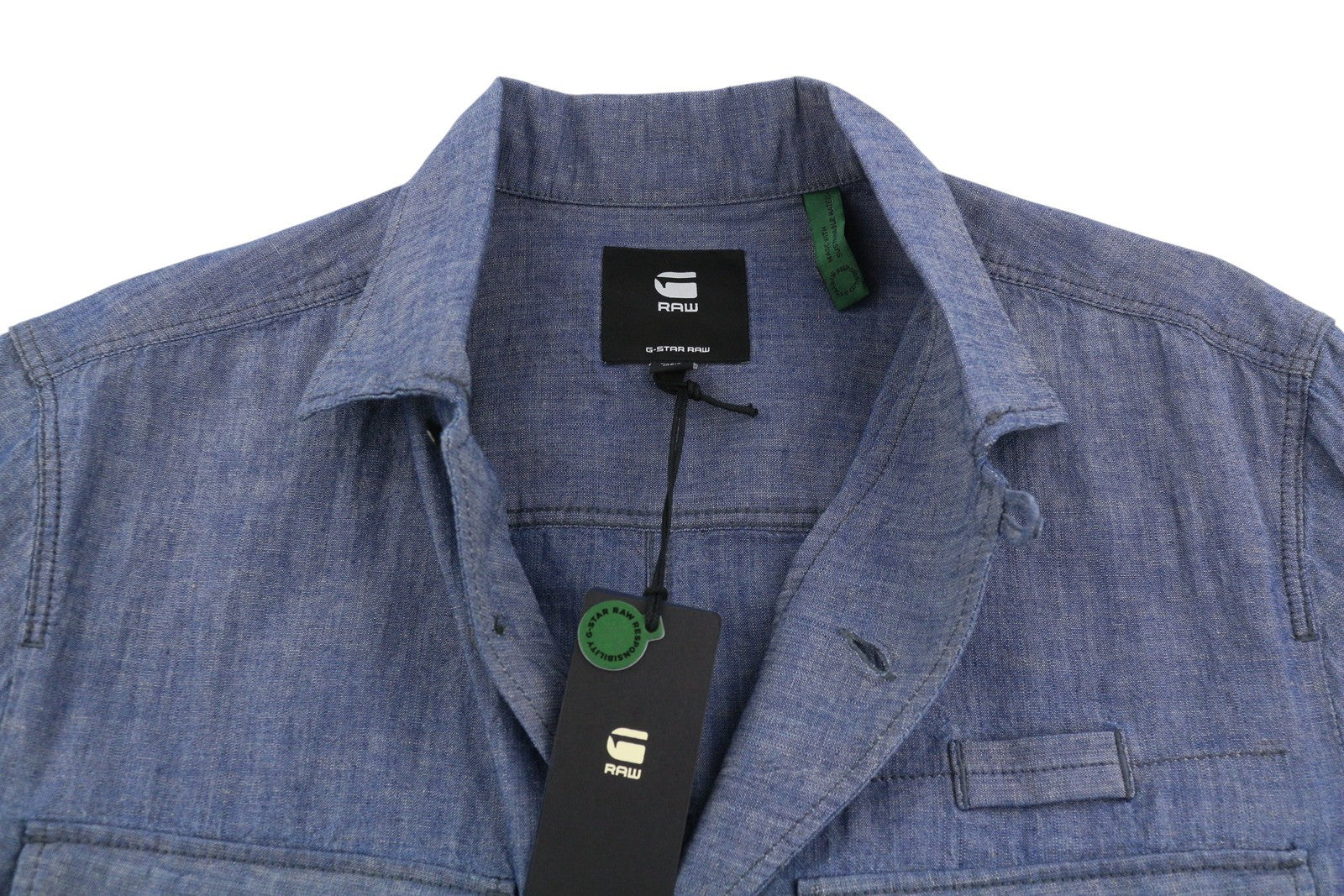 G-STAR Officer BF L/S Women Shirt S Blue Denim Look Linen Blend Button Oversized