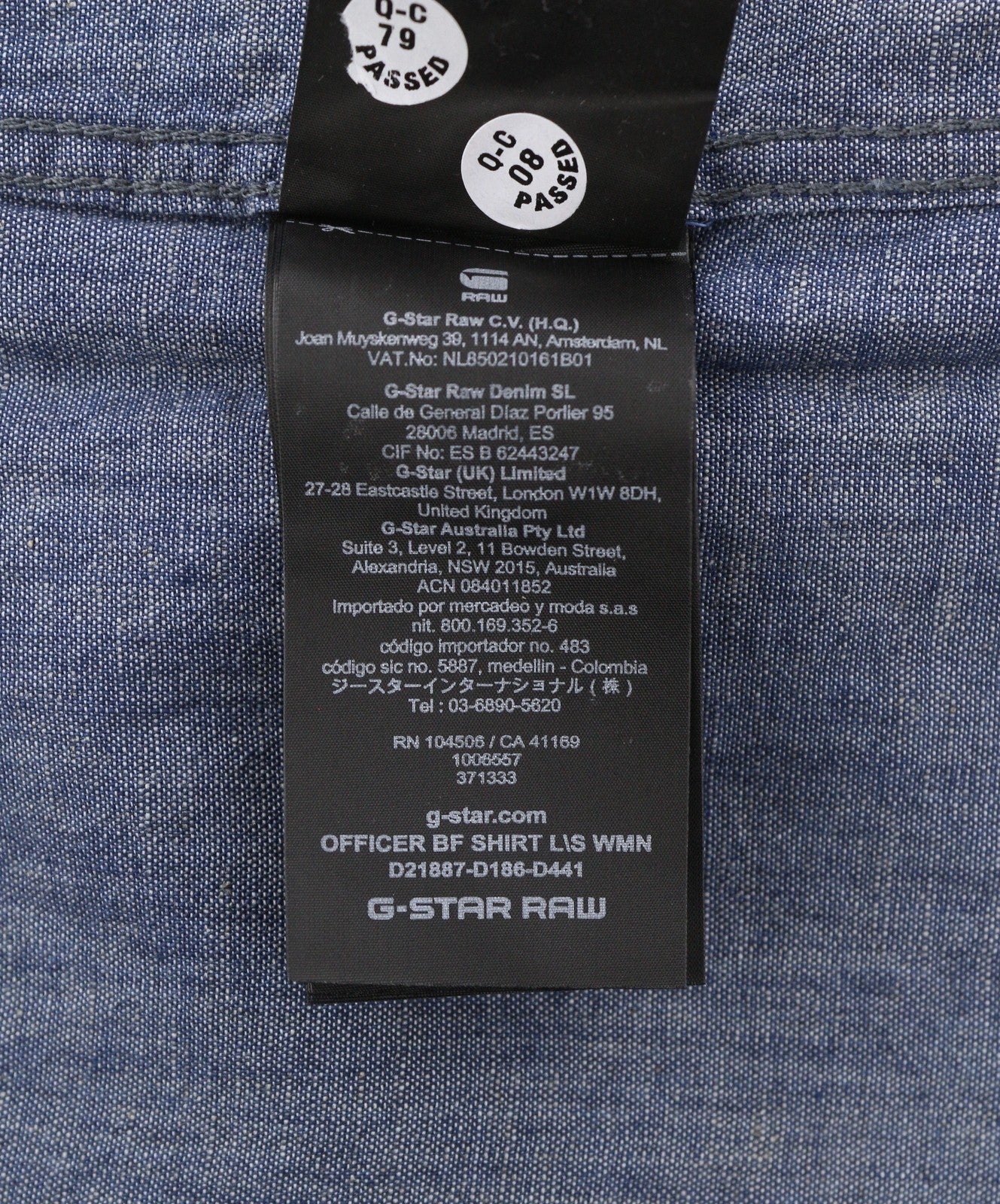 G-STAR Officer BF L/S Women Shirt S Blue Denim Look Linen Blend Button Oversized