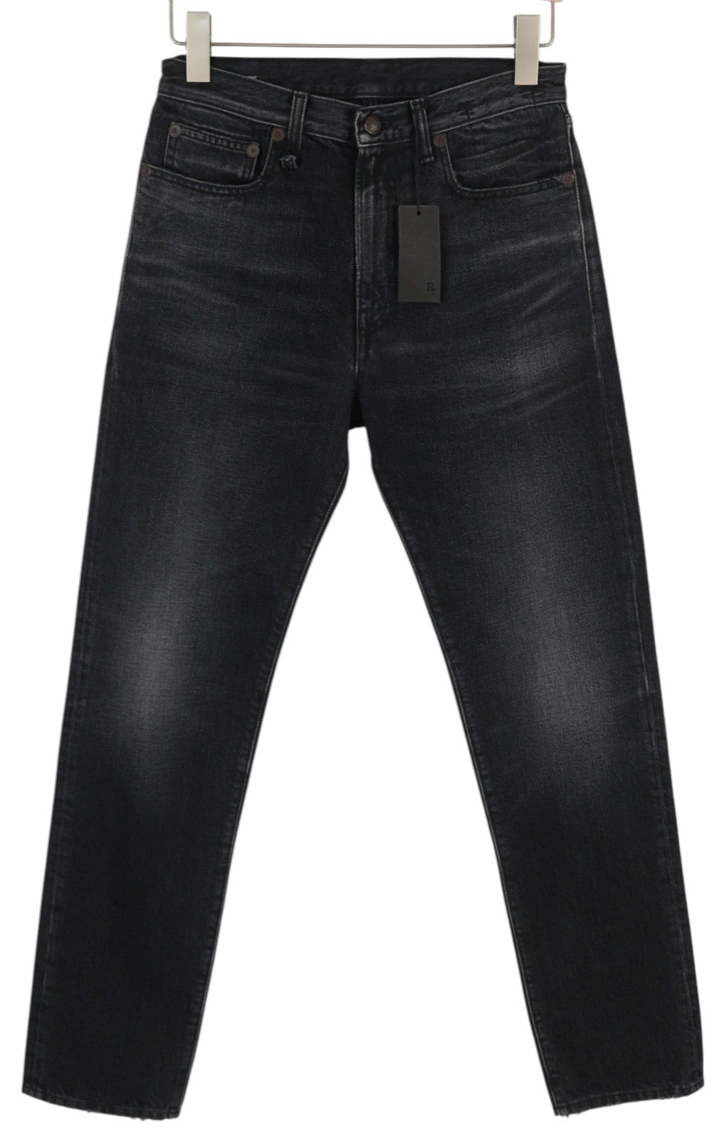 R13 Axl Slim Women Jeans 27 Jake Black Faded Washed Zip Fly Logo Pocket Denim