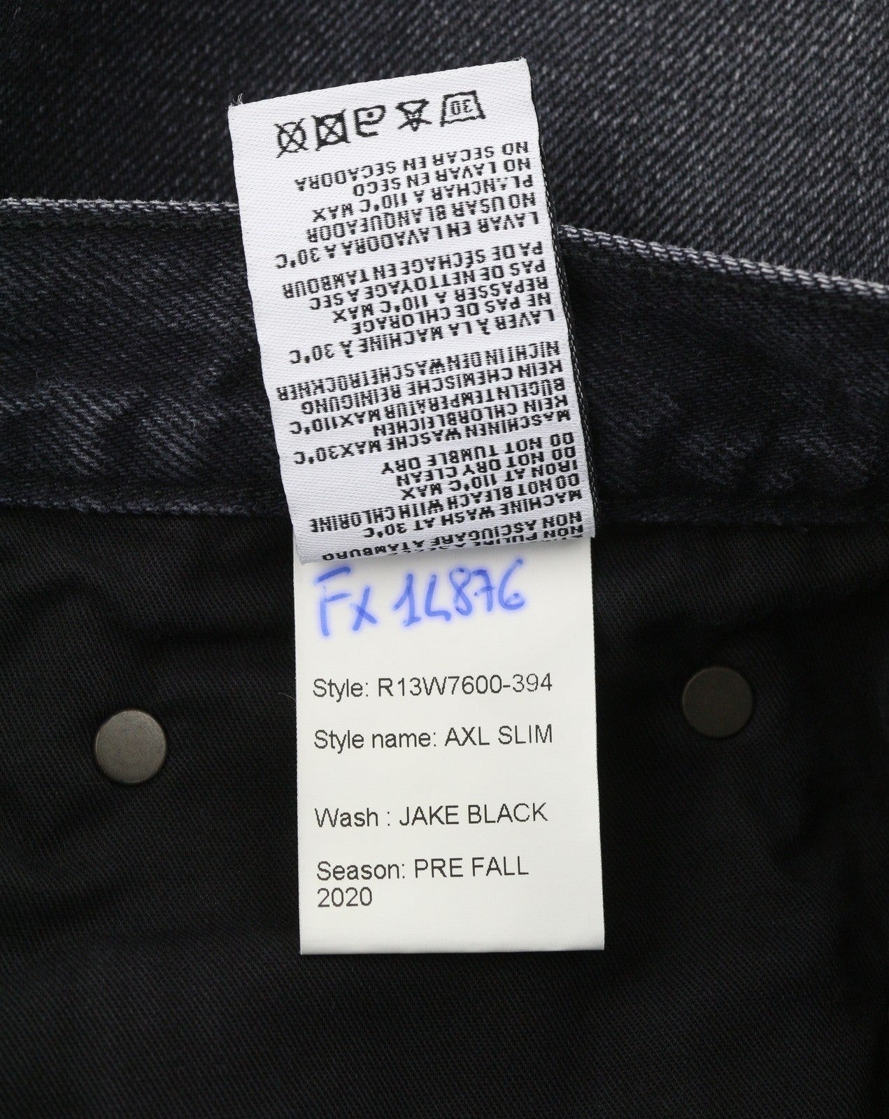 R13 Axl Slim Women Jeans 27 Jake Black Faded Washed Zip Fly Logo Pocket Denim