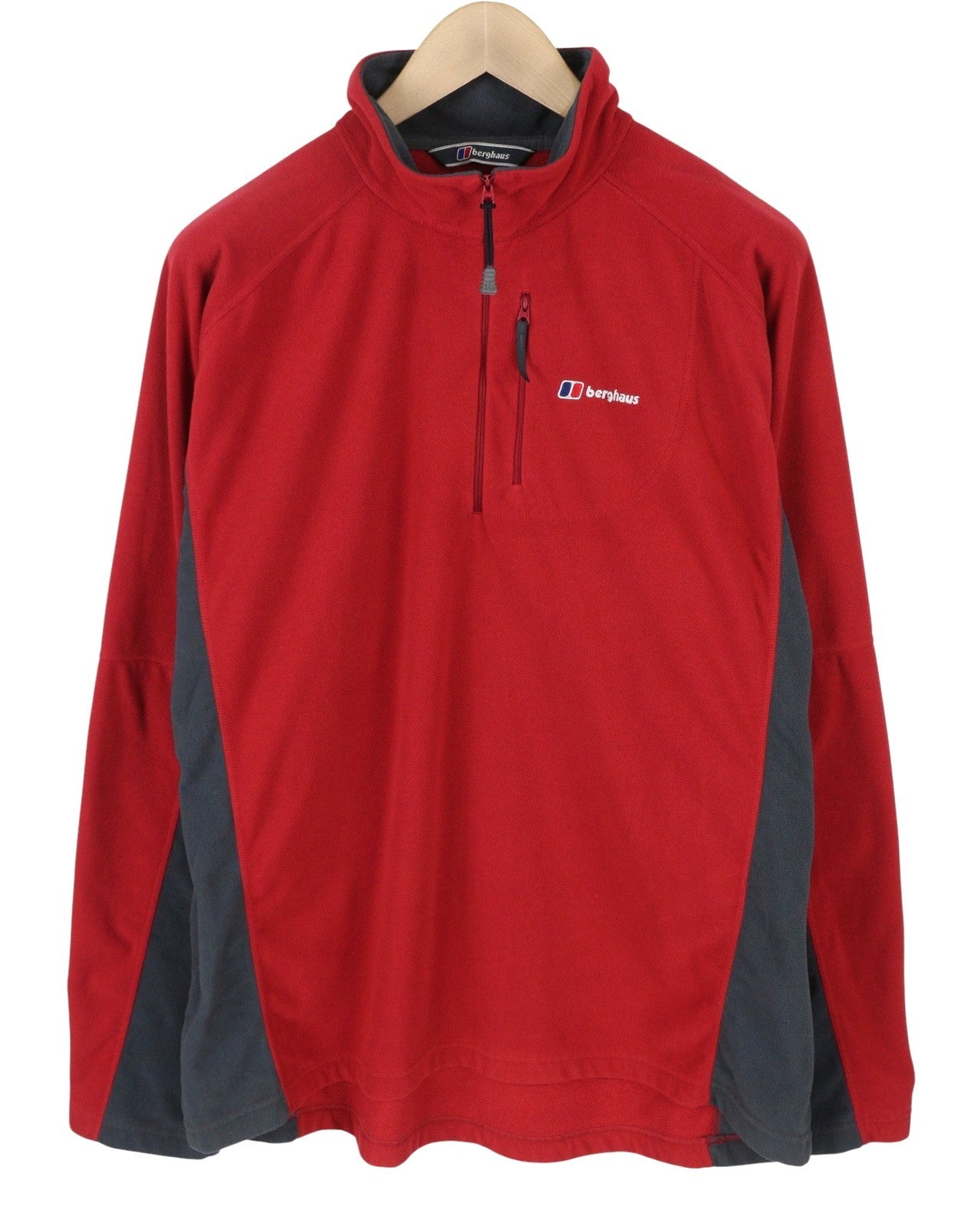 BERGHAUS Men Sweatshirt 2XL Red Fleece High Half Zip Neck Patch Pocket Pull On