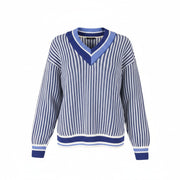 TED BAKER Men Jumper L Blue Patterned V-Neck Tight-Knit Pull On RRP225