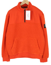 CALVIN KLEIN Badge Sherpa Half Men Sweatshirt M Orange Fleece Pullover RRP129