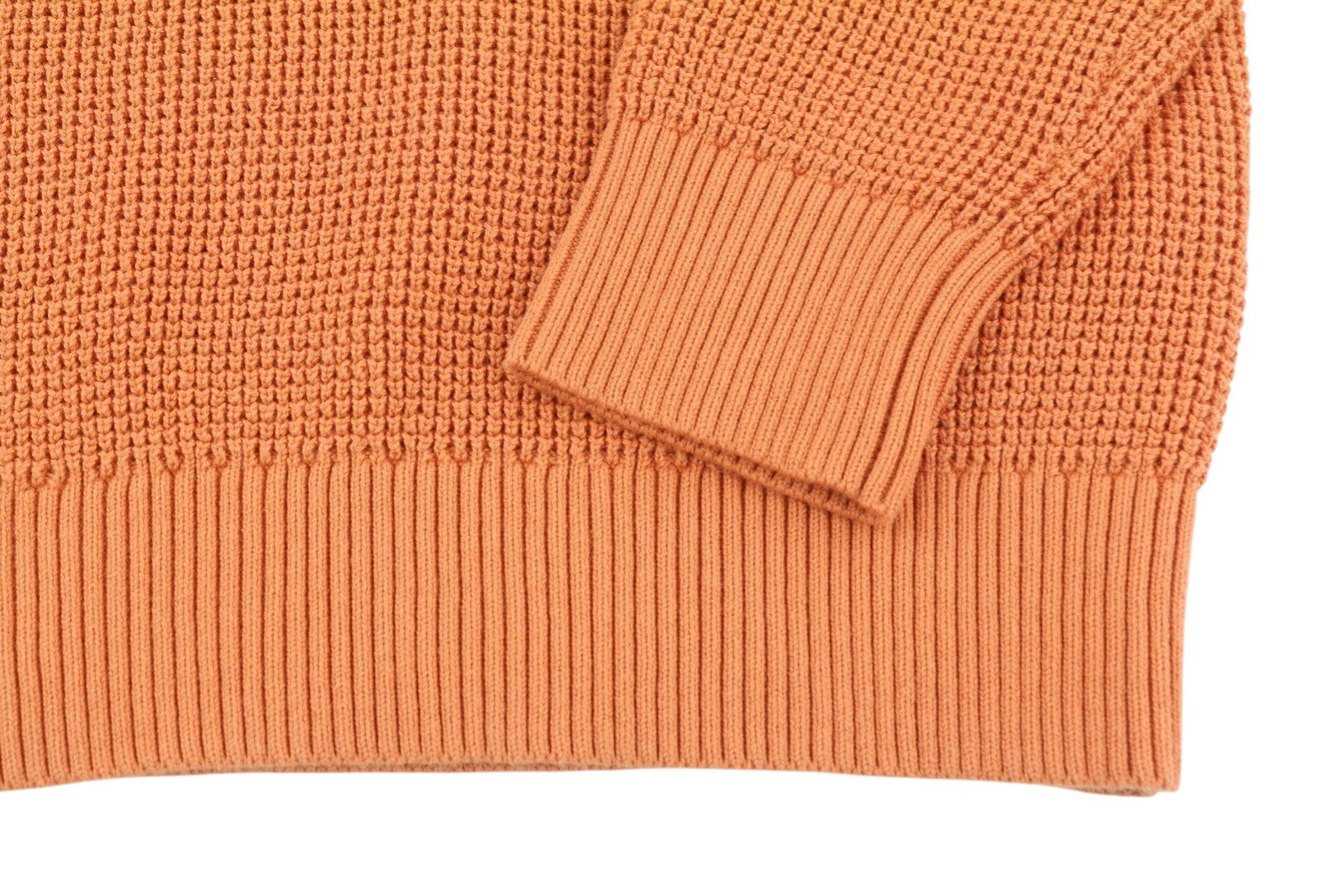 CALVIN KLEIN Badge Easy Men Jumper S Orange Cotton Waffle Knit Crew Pullover