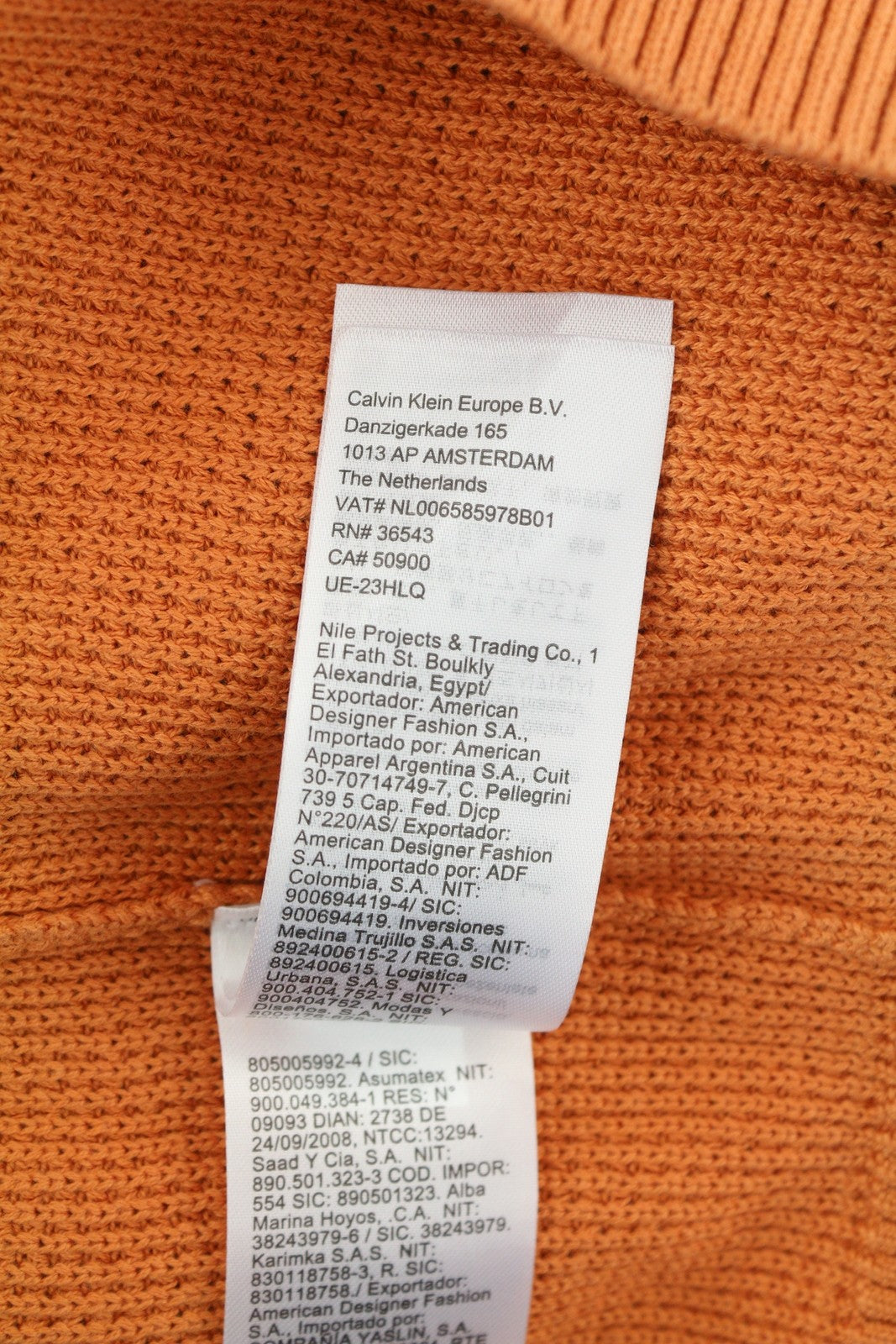 CALVIN KLEIN Badge Easy Men Jumper S Orange Cotton Waffle Knit Crew Pullover