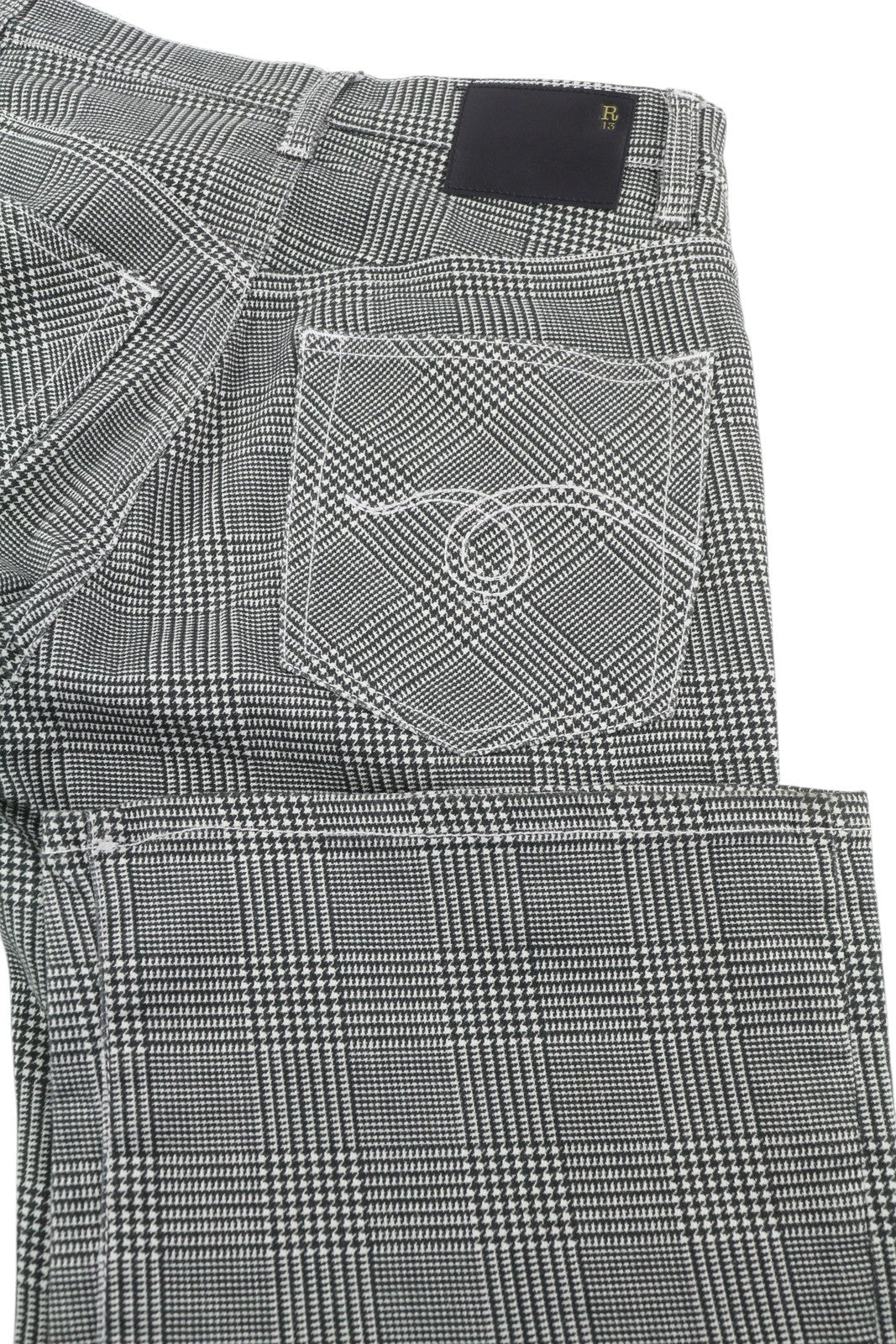 R13 Jane Women Jeans 27 Printed Glen Plaid Stretch Straight Flared Fit RRP699