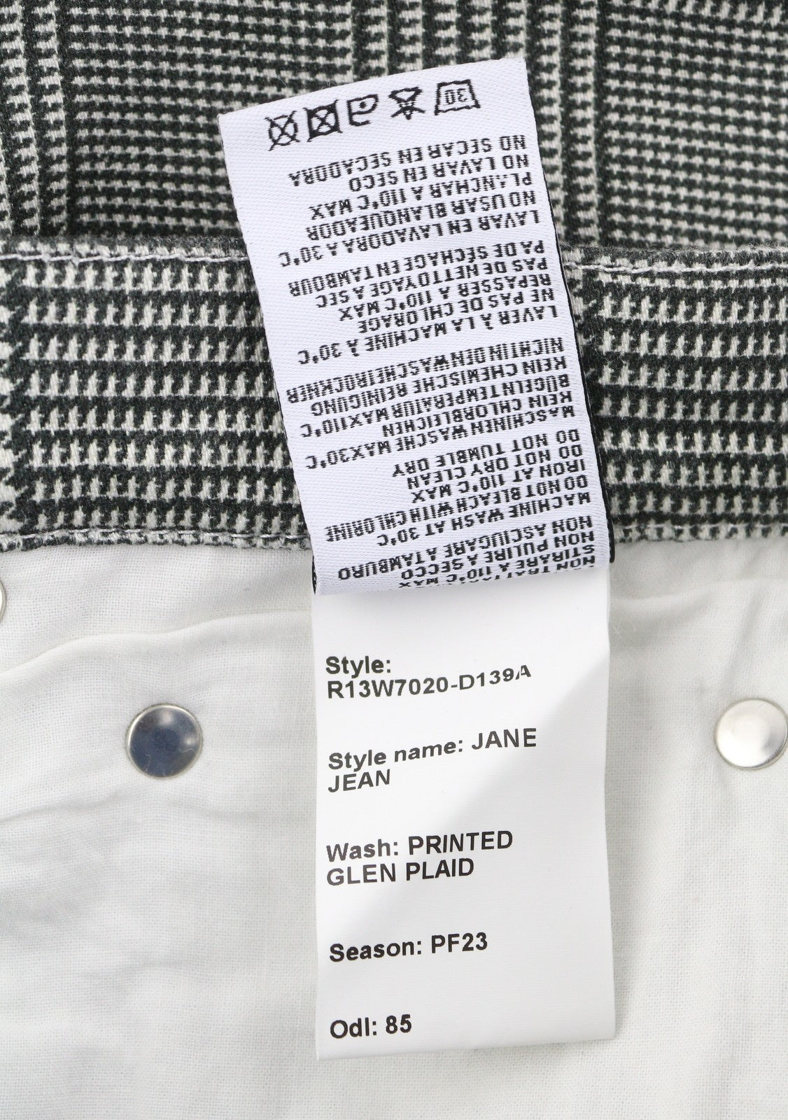 R13 Jane Women Jeans 27 Printed Glen Plaid Stretch Straight Flared Fit RRP699