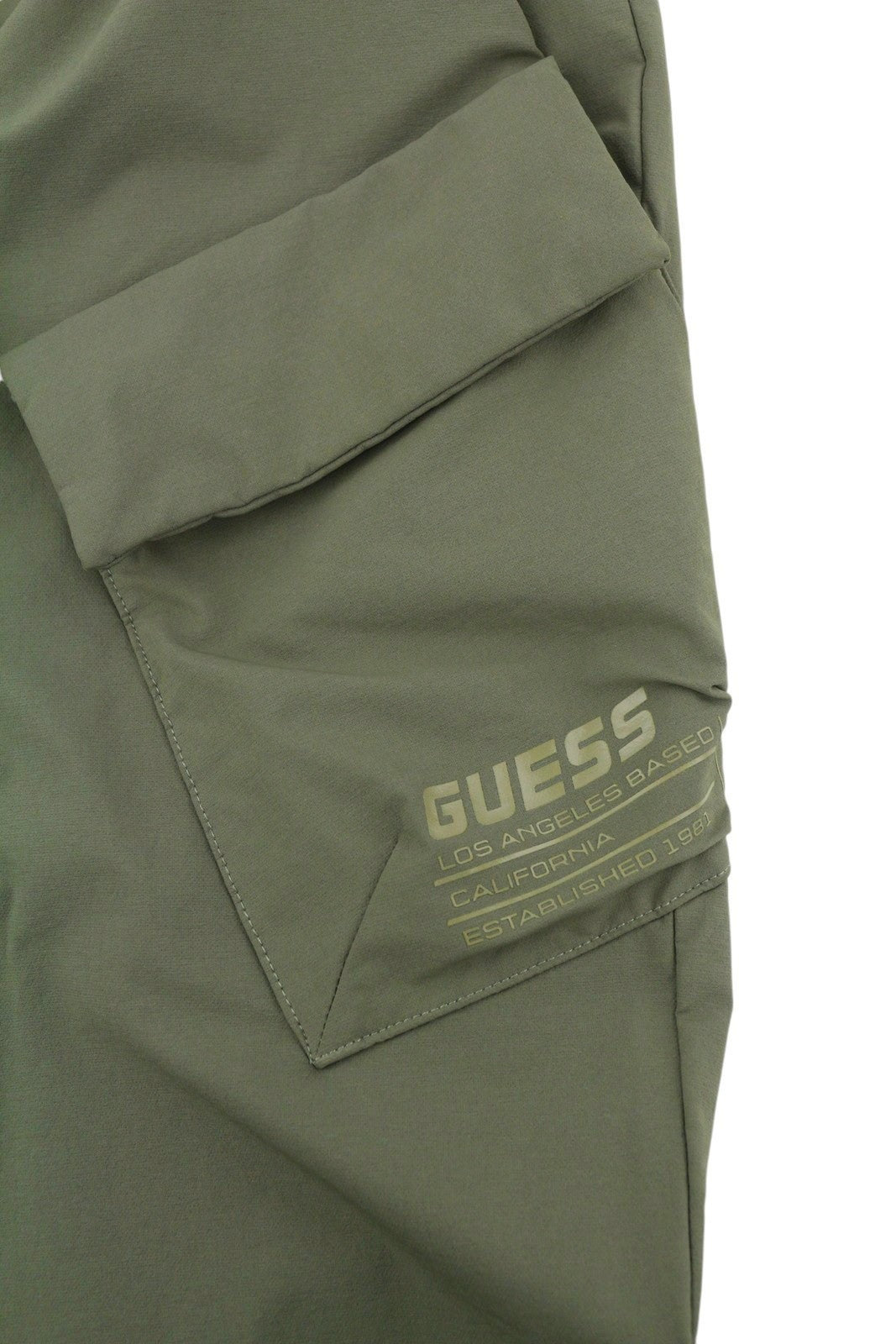 GUESS Men Trousers M Olive Green Elastic Waist Tapered Fit Mid Rise Cargo
