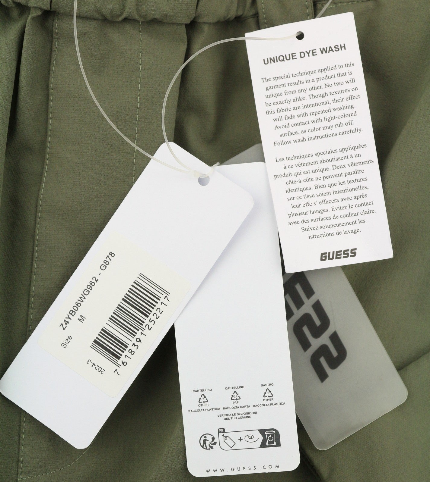 GUESS Men Trousers M Olive Green Elastic Waist Tapered Fit Mid Rise Cargo