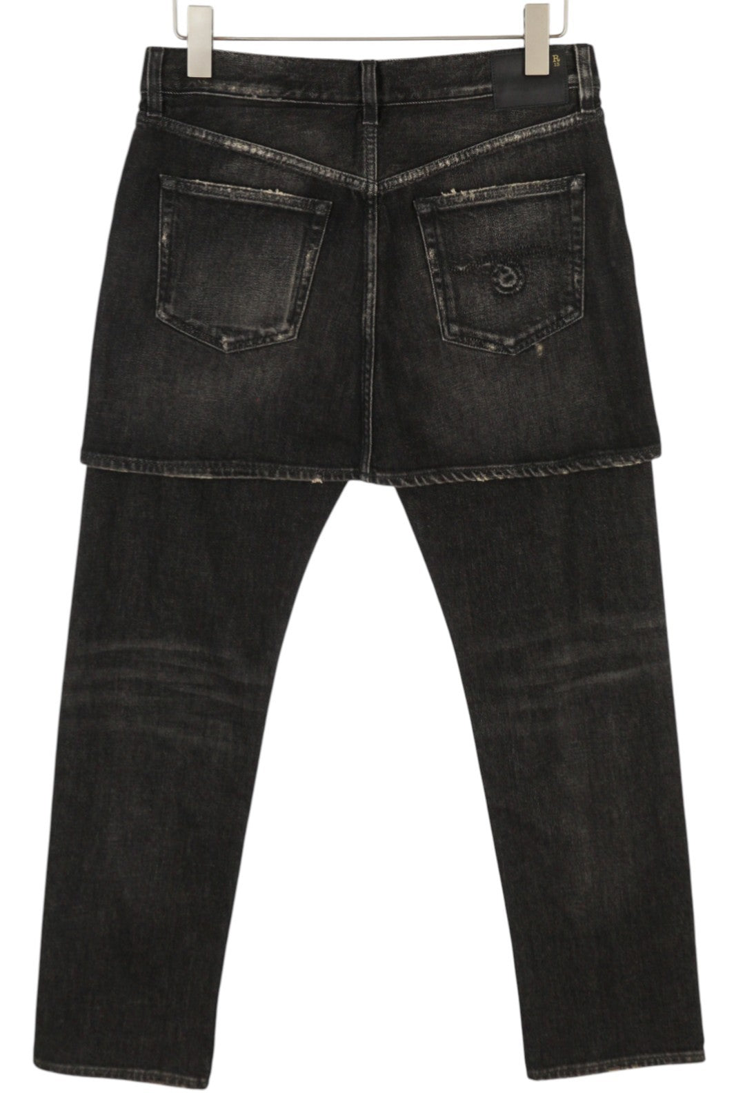 R13 New Double Classic Women Jeans 27 Abbey Black Faded Skirted Straight RRP750
