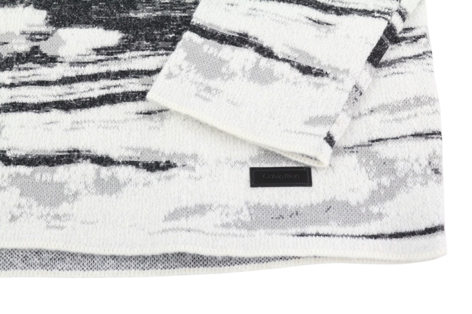 CALVIN KLEIN Abstract Jacquard Men Jumper M Grey Wool Alpaca Knit Pullover