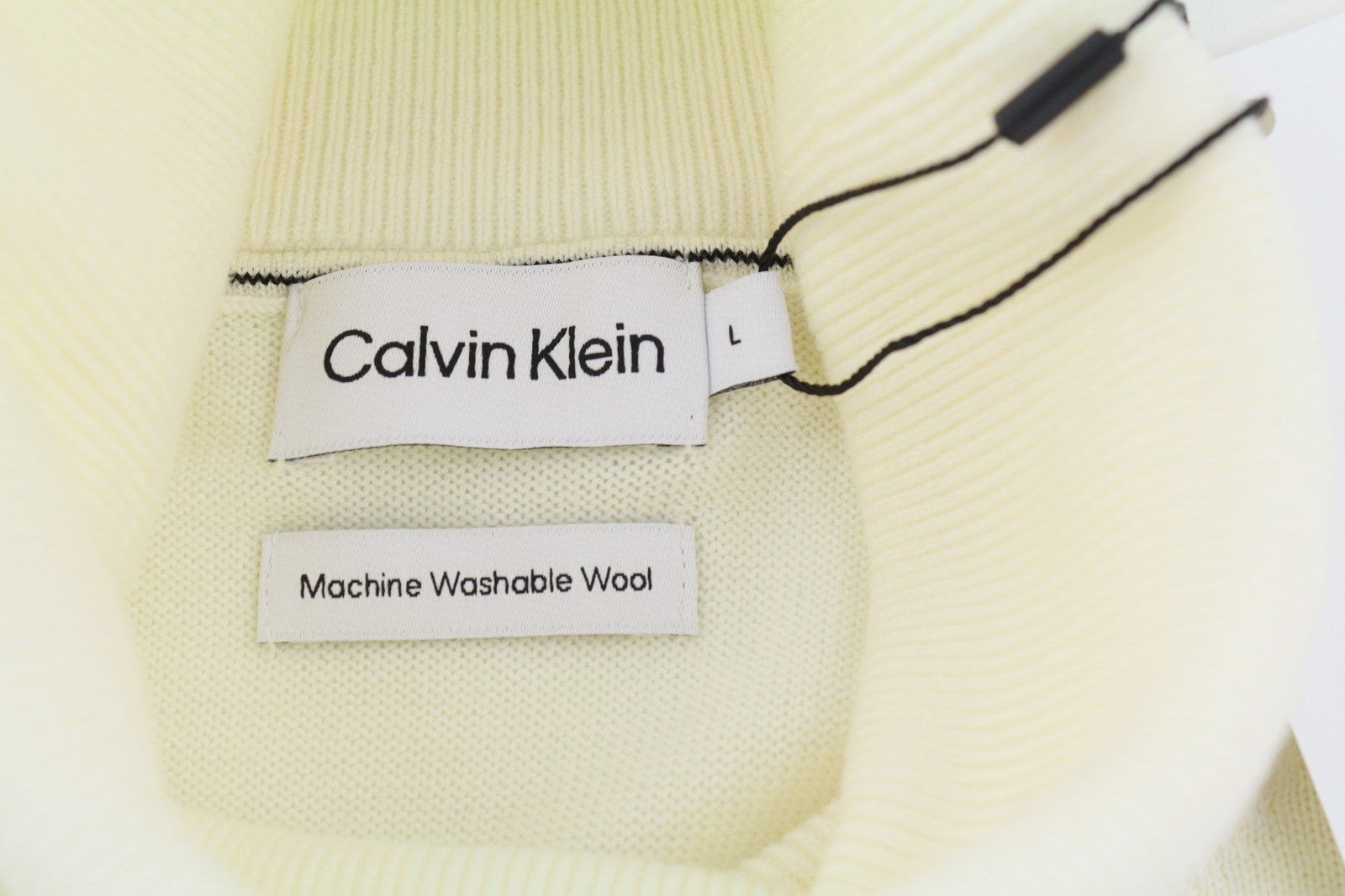 CALVIN KLEIN Merino Rws Turtle Men Jumper L White Knit Logo Pullover RRP129