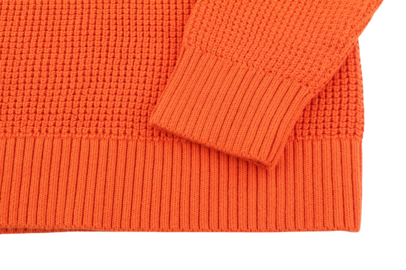 CALVIN KLEIN Men Jumper M Orange Cotton Waffle Knit Hooded Logo Pullover