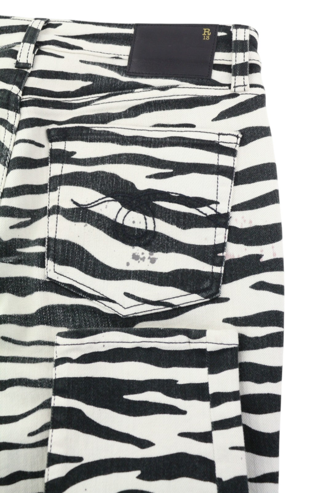 R13 Alison Skinny Women Jeans 27 Zebra Print Casual Zip Fly Denim Logo RRP599