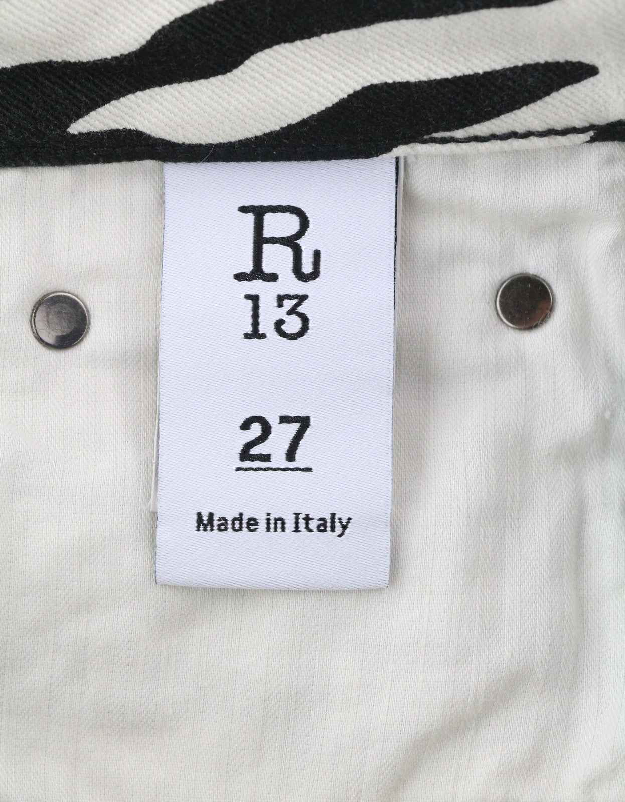 R13 Alison Skinny Women Jeans 27 Zebra Print Casual Zip Fly Denim Logo RRP599