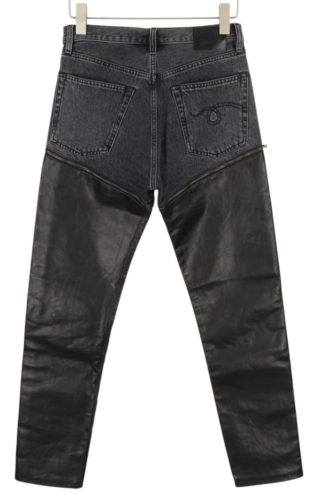 R13 Zip-Off Axl Slim With Leather Legs Women Jeans 27 Stone Black Denim RRP999