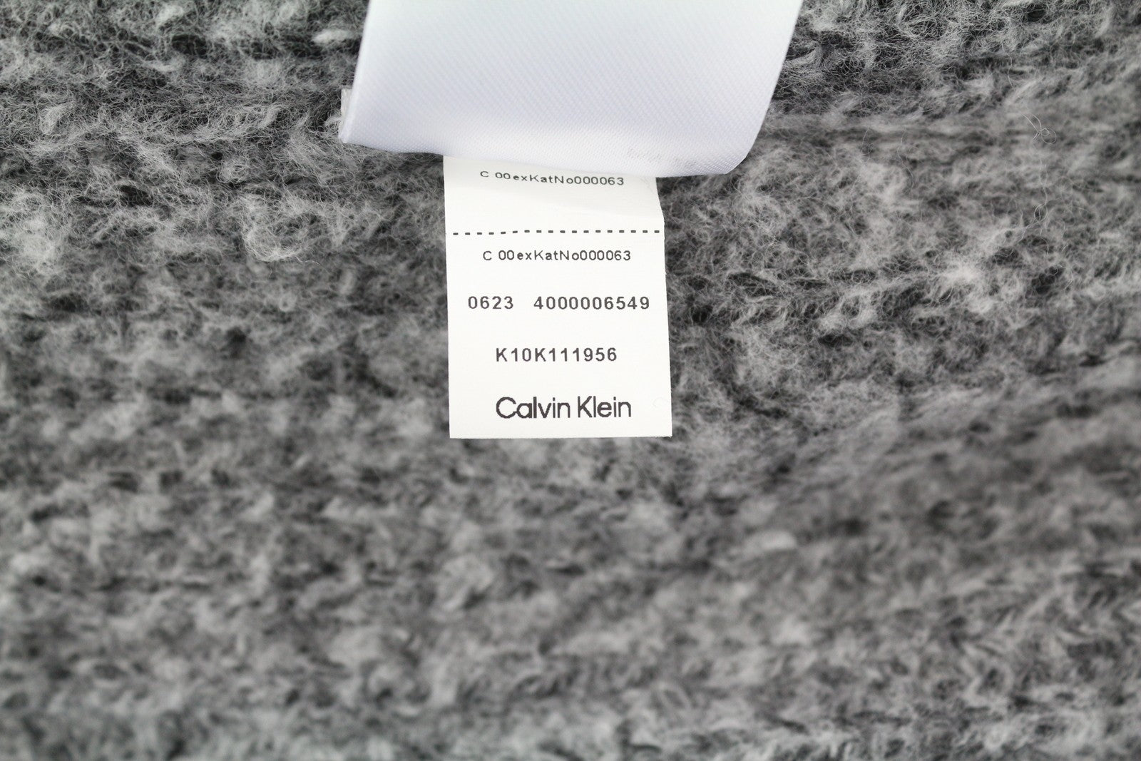 CALVIN KLEIN Men Jumper XL Grey Wool Blend Tight Knit Mock Neck Logo Pullover