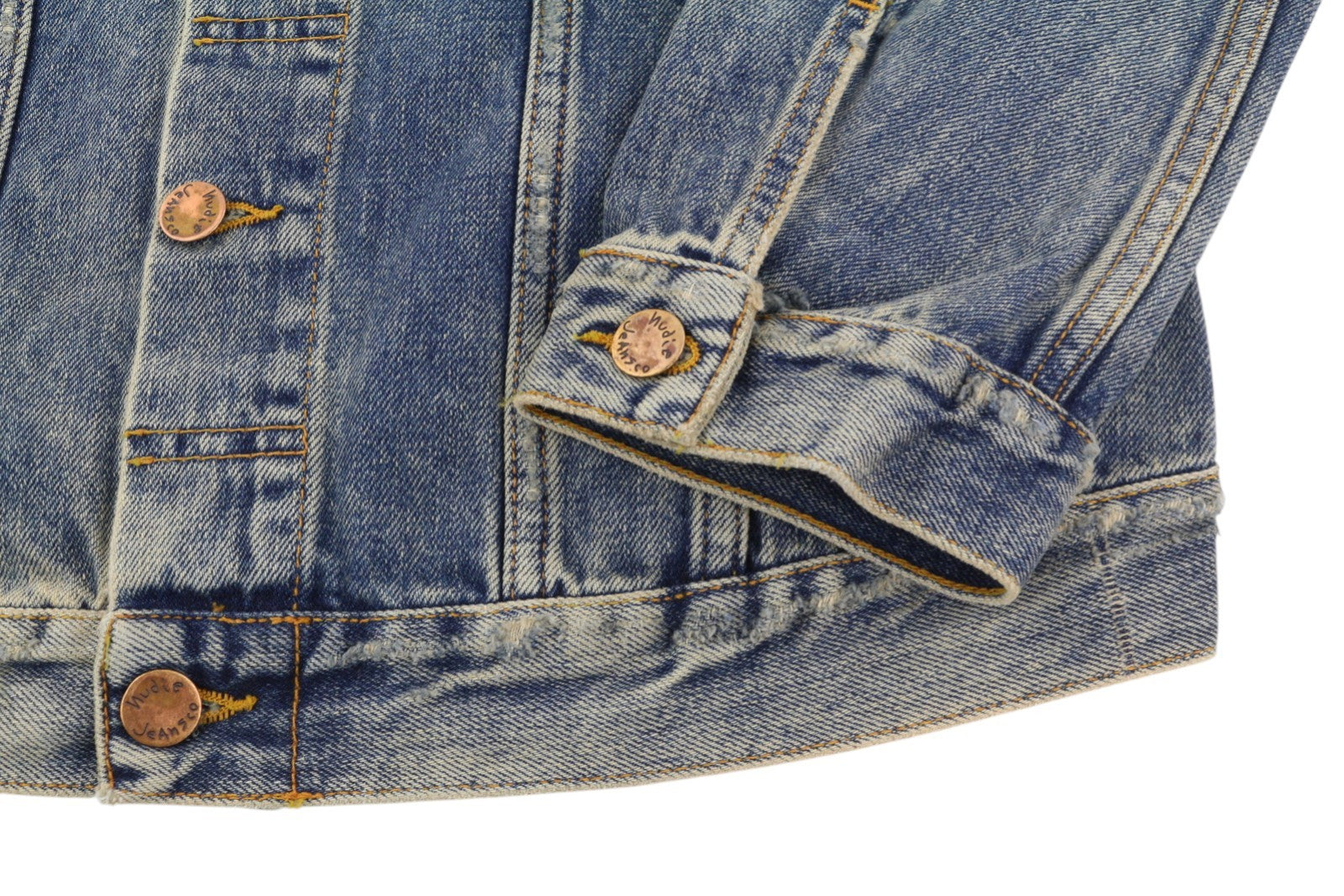 NUDIE JEANS Men Jacket M Denim Blue Vintage Washed Button-Up Polo Collar Casual