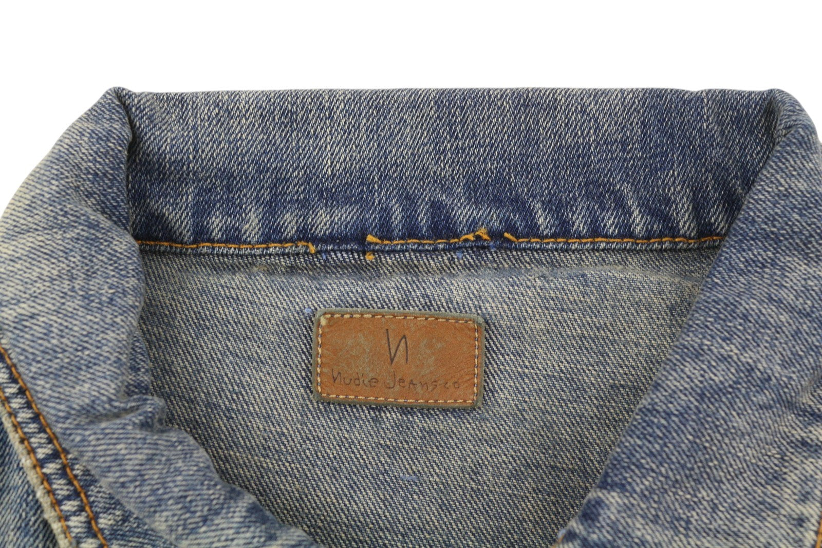 NUDIE JEANS Men Jacket M Denim Blue Vintage Washed Button-Up Polo Collar Casual