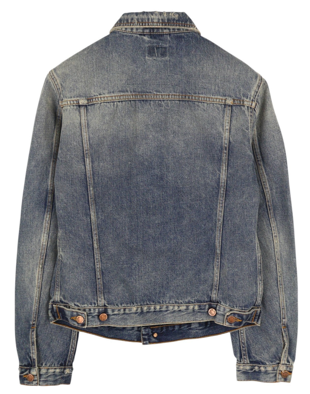 NUDIE JEANS Billy Men Jacket M Shimmering Indigo Denim Button Distressed Blue