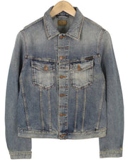 NUDIE JEANS Billy Men Jacket M Shimmering Indigo Washed Denim Button Distress