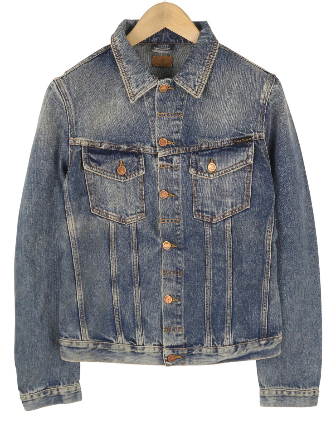 NUDIE JEANS Billy Men Jacket M Shimmering Indigo Clean Washed Denim Button-Up