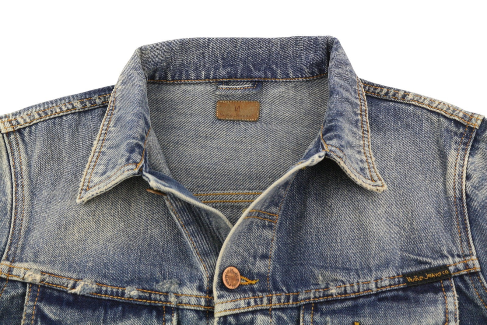 NUDIE JEANS Billy Men Jacket M Shimmering Indigo Clean Washed Denim Button-Up