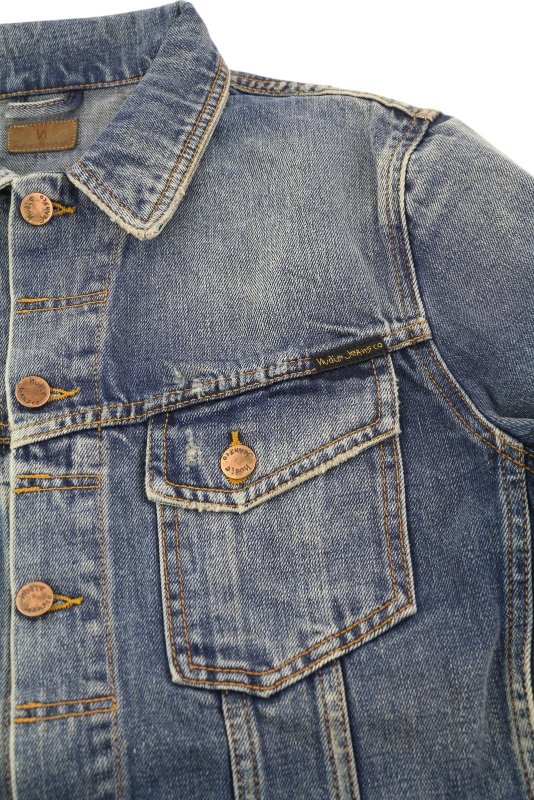 NUDIE JEANS Billy Men Jacket M Shimmering Indigo Clean Washed Denim Button-Up