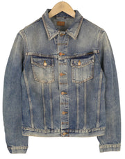 NUDIE JEANS Billy Men Jacket M Shimmering Indigo Denim Button-Up Worn Distress