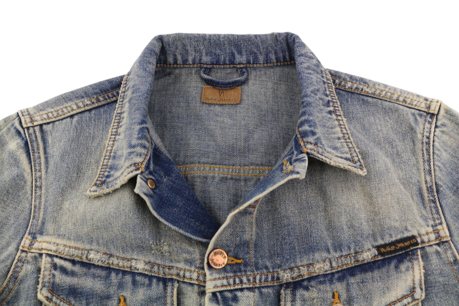 NUDIE JEANS Billy Men Jacket M Shimmering Indigo Washed Denim Ripped Distress